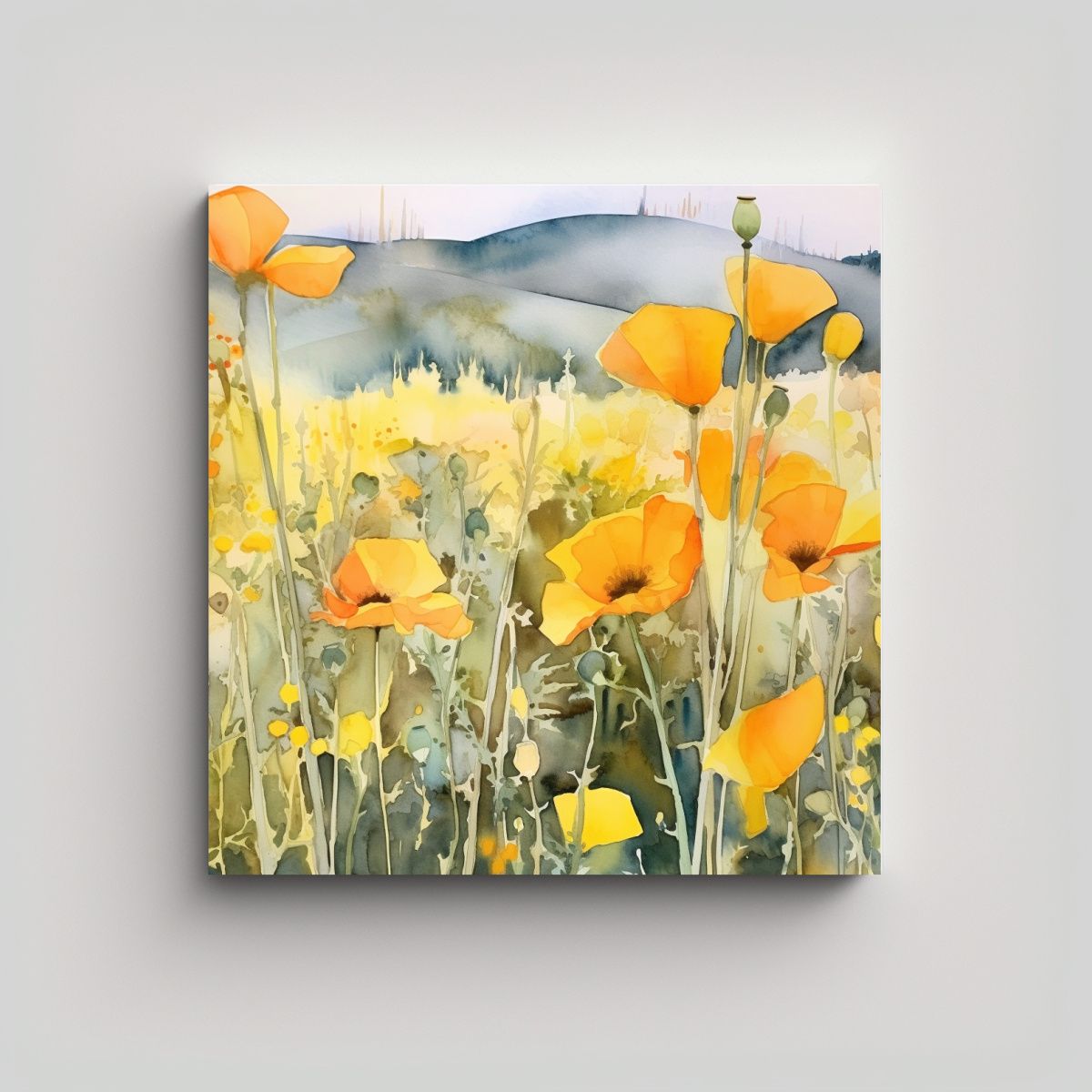 GENERICO - Cuadro Abstracto Moderno Watercolor Amarillo 60x60 Cm