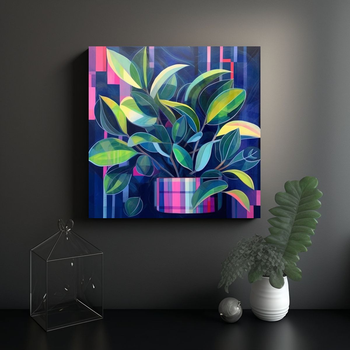 GENERICO - Cuadro Vanguardia Salón Abstracto Planta De 60x60 Cm.