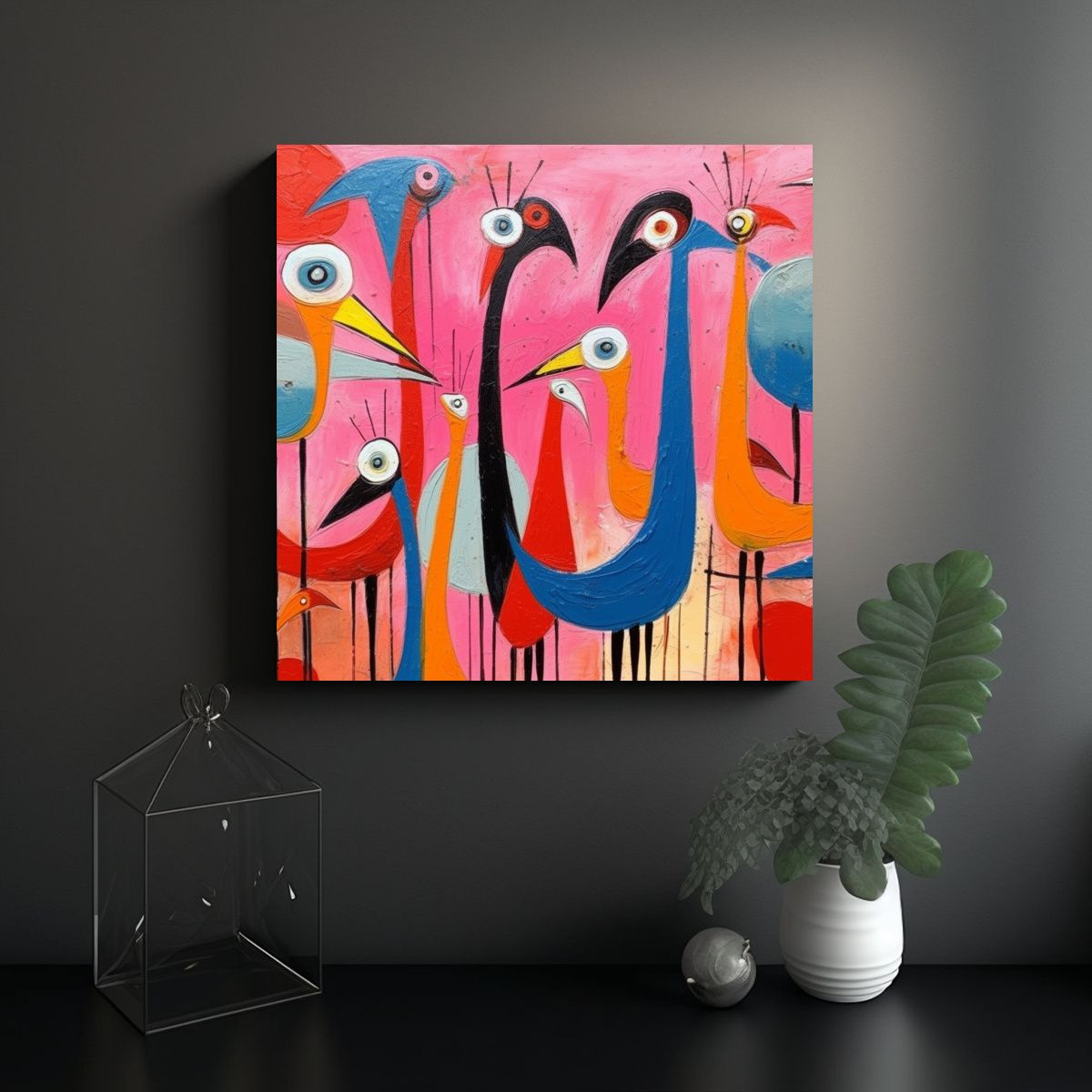 GENERICO - Cuadro Abstracto Flamingos En Estilo 60x60 Cm