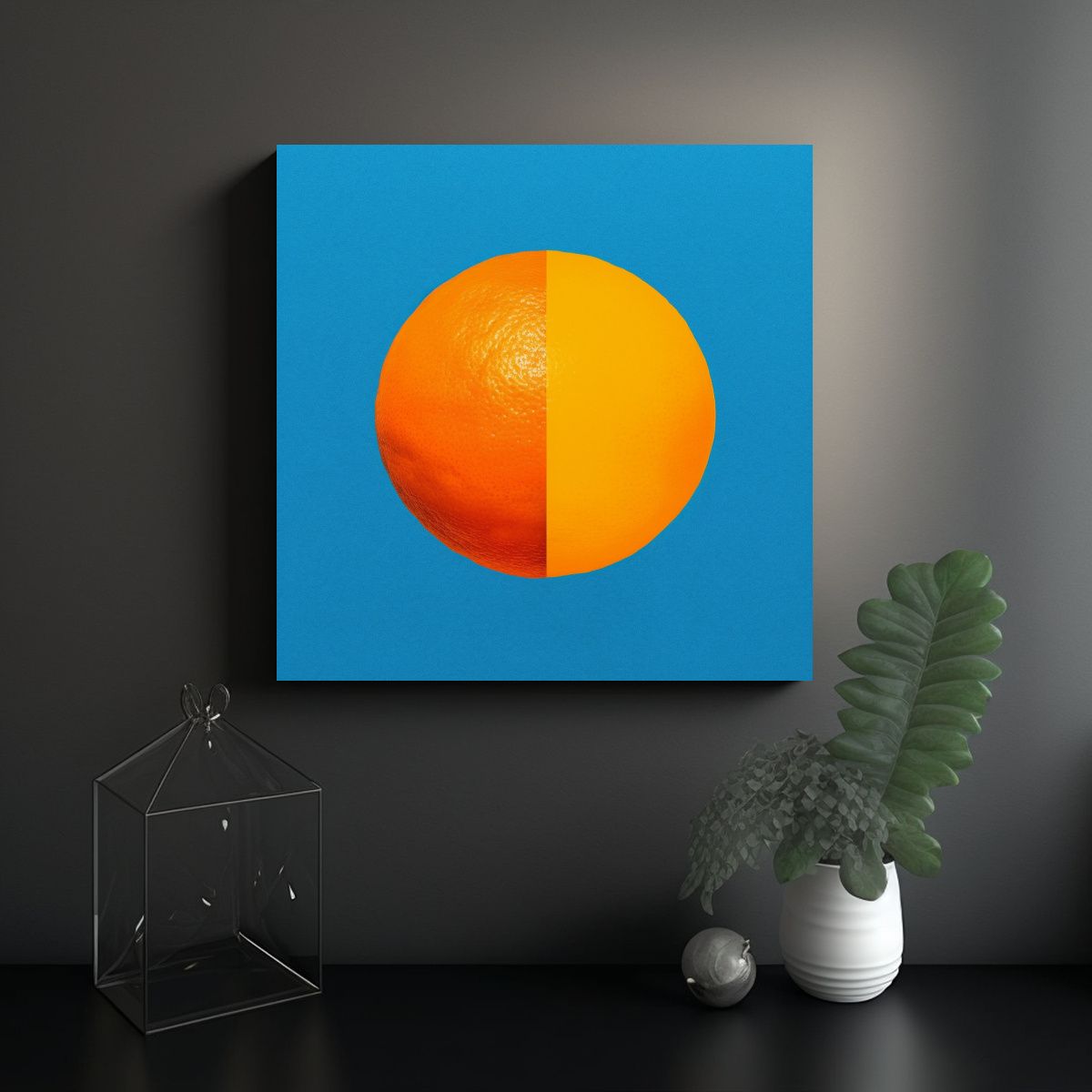 GENERICO - Cuadro Abstracto Naranja Dividido Sobre Fondo 60x60 Cm