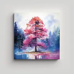 GENERICO - Pintura Abstracta De árbol De Secuoya Rosa Y 60x60 Cm