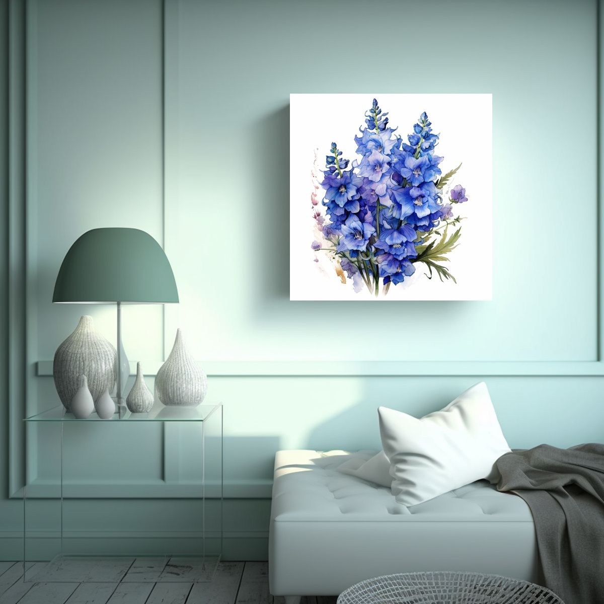 GENERICO - Ilustración Espectacular De Delphinium En Lienzo 60x60 Cm