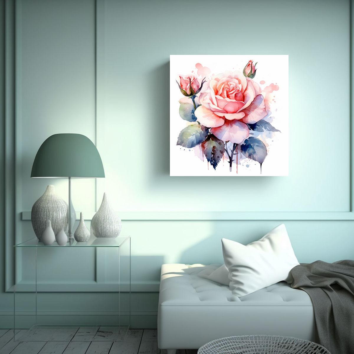 GENERICO - Pintura Floral Acuarela Rosas Composición 60x60 Cm