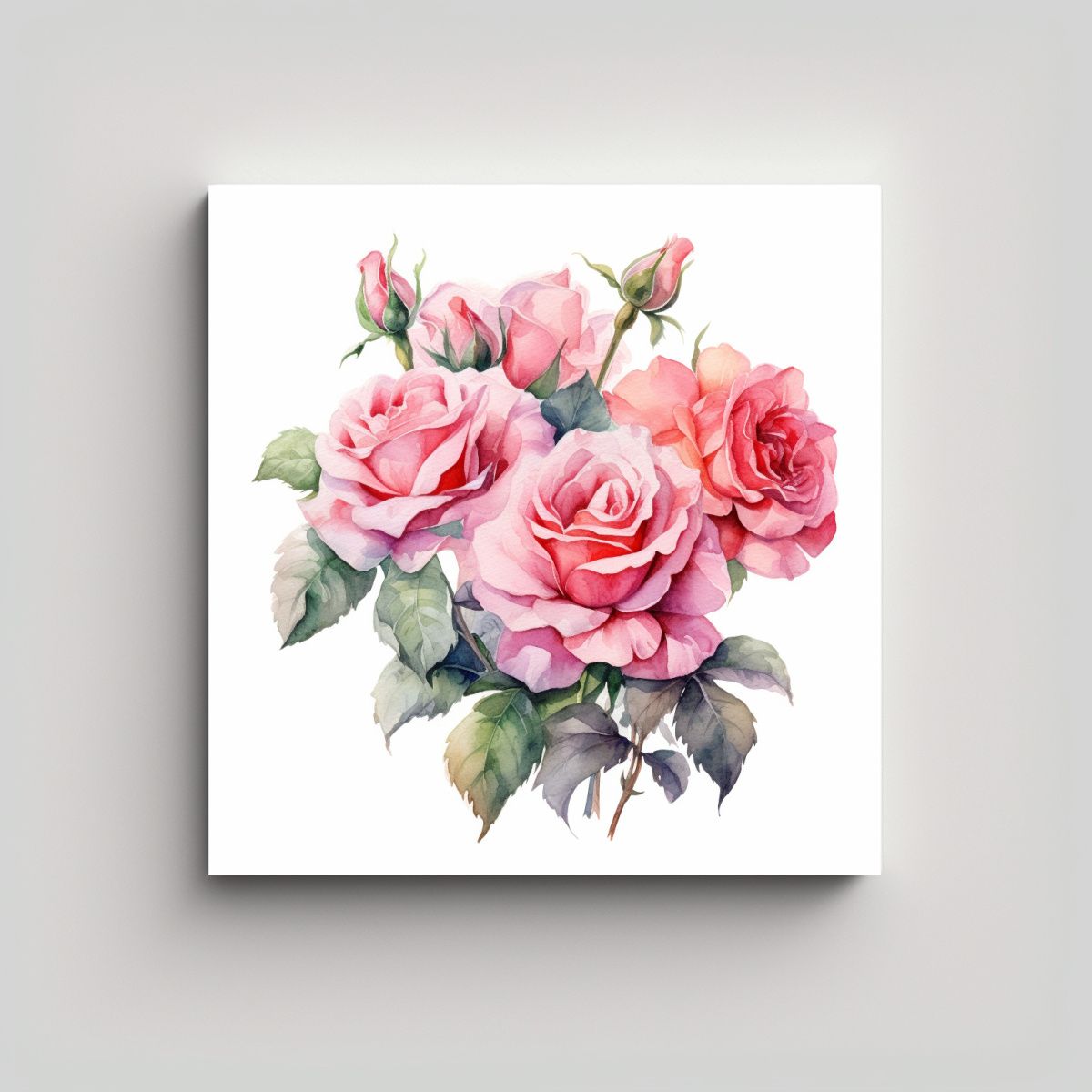 GENERICO - Ramo De Rosas Rosa En Lienzo De Abstracción 60x60 Cm.