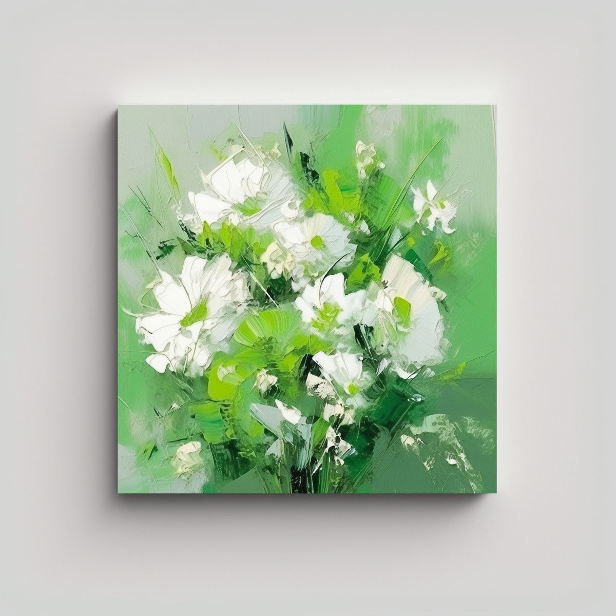 GENERICO - Pintura Floral En Lienzo En Colores Verde Y 60x60 Cm