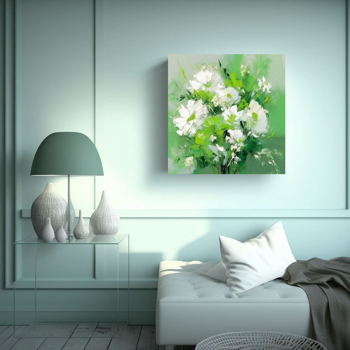 GENERICO - Pintura Floral En Lienzo En Colores Verde Y 60x60 Cm