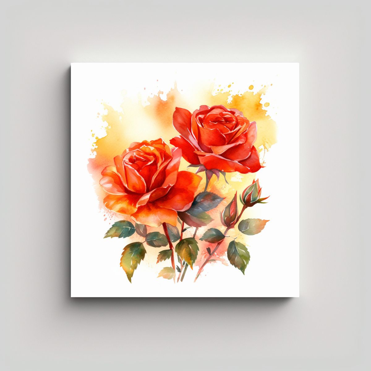 GENERICO - Cuadro Espectacular De Rosas Rojas En Acuarela Y 60x60 Cm