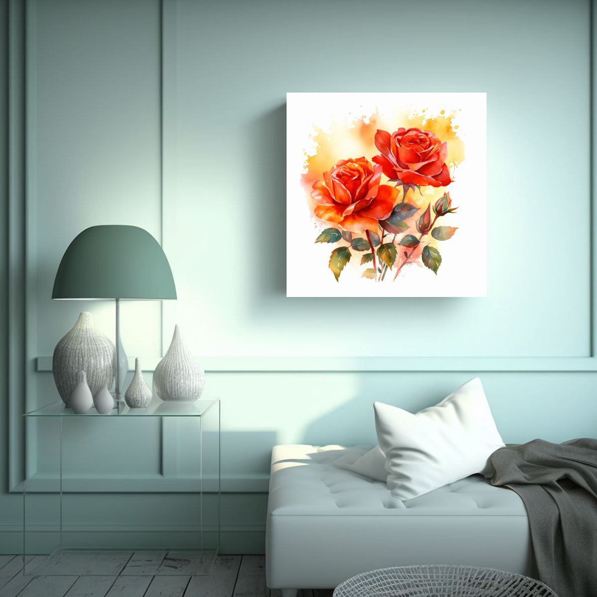 GENERICO - Cuadro Espectacular De Rosas Rojas En Acuarela Y 60x60 Cm
