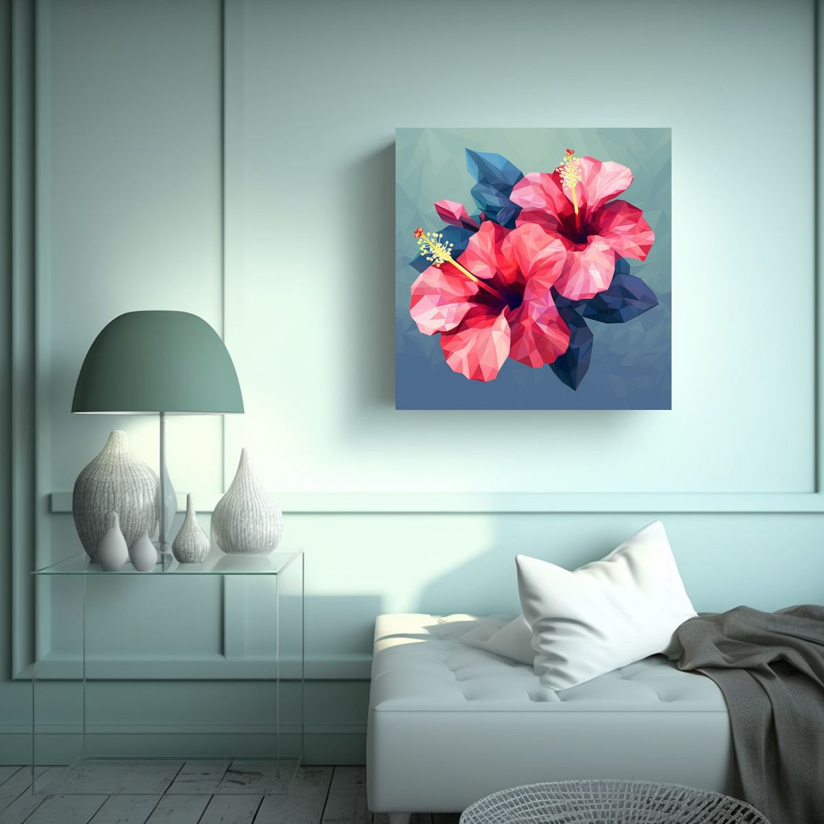 GENERICO - Ilustración De Hibiscus En Lienzo De Tela Con 60x60 Cm