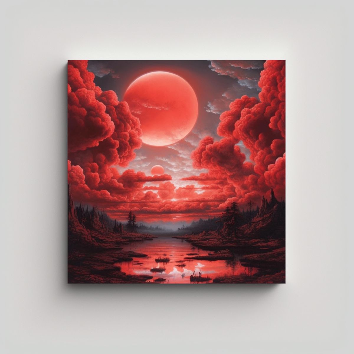 GENERICO - Cuadro Decoración Pop Art Nubes Rojas Realistas 60x60 Cm