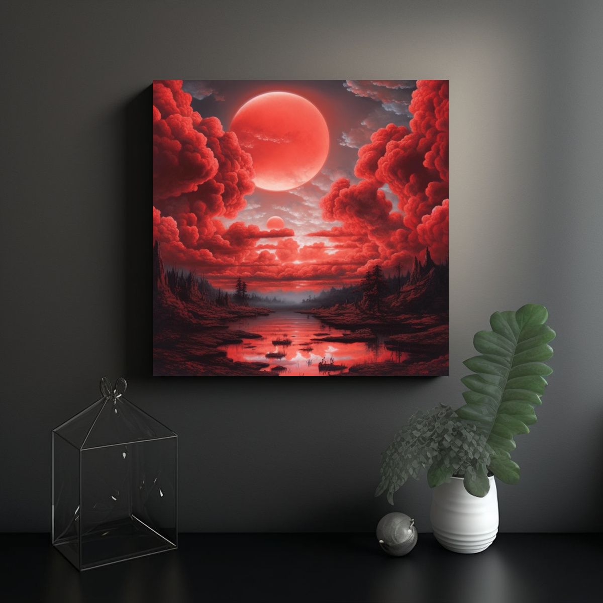 GENERICO - Cuadro Decoración Pop Art Nubes Rojas Realistas 60x60 Cm