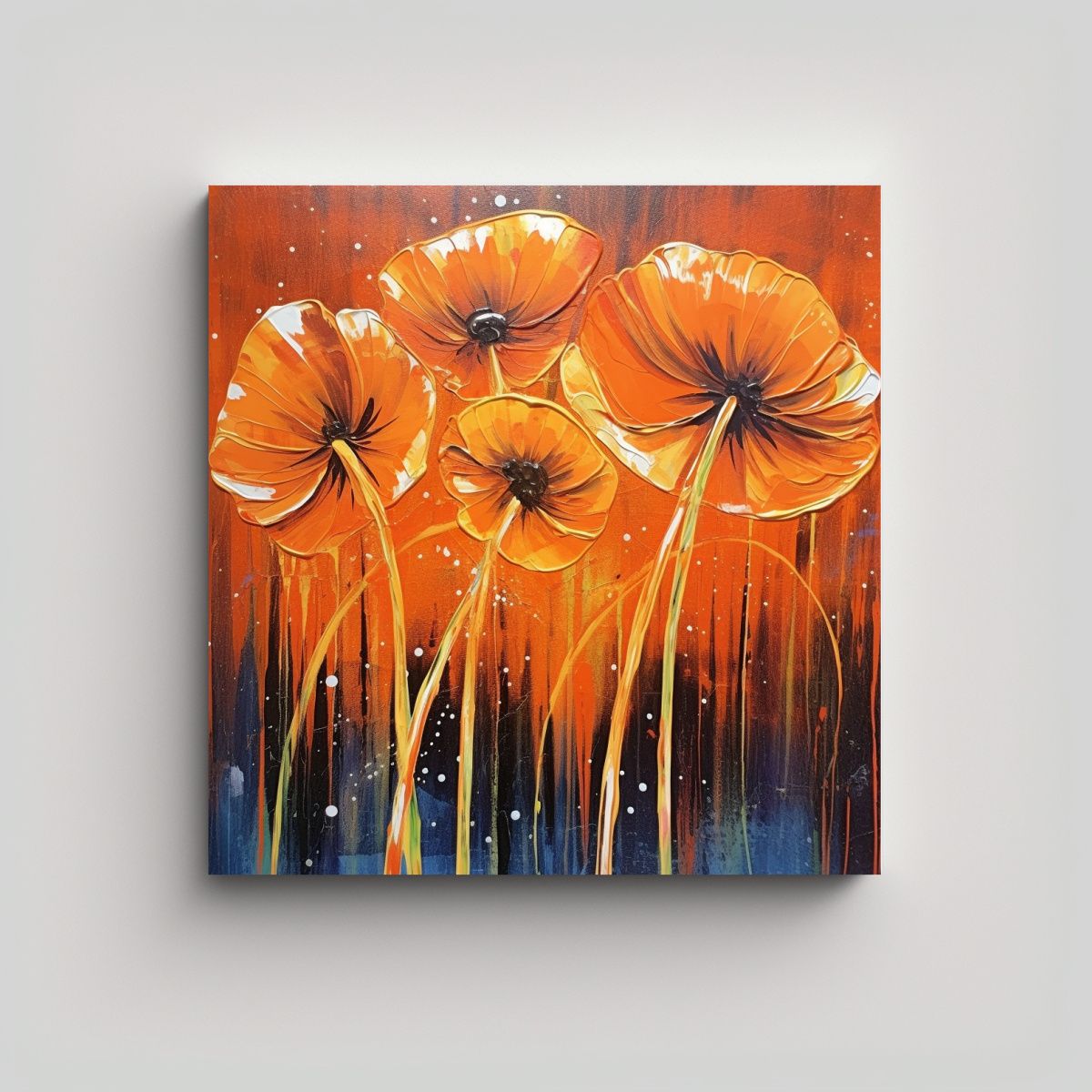 GENERICO - Pintura Acrílica De Flores En Naranja Con 60x60 Cm