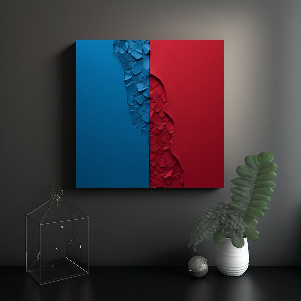 GENERICO - Cuadro Tela Cuadrado Colores Vibrantes Rojo Azul 60x60 Cm