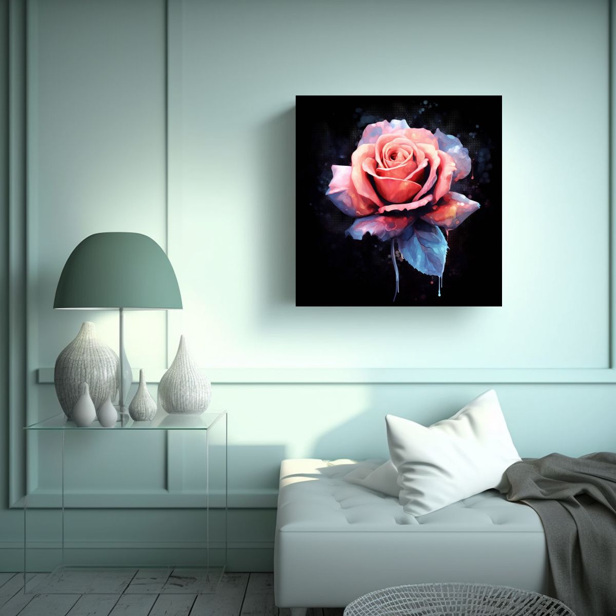 GENERICO - Cuadro Moderno Abstracto Canva Rosa Acuarela En 60x60 Cm.