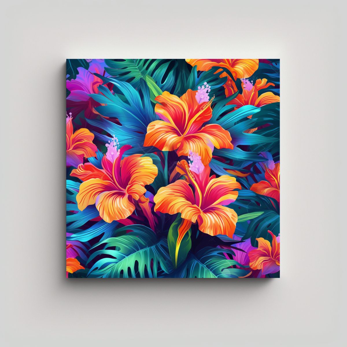 GENERICO - Cuadro Sintético Con Patrón Floral Tropical 60x60 Cm