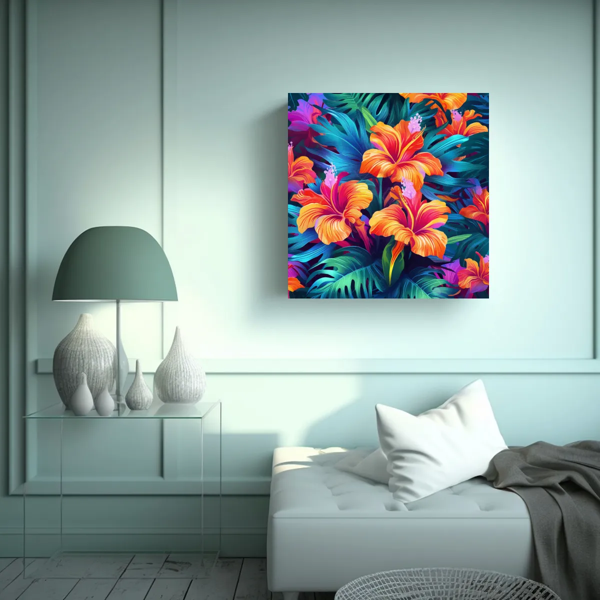 GENERICO - Cuadro Sintético Con Patrón Floral Tropical 60x60 Cm