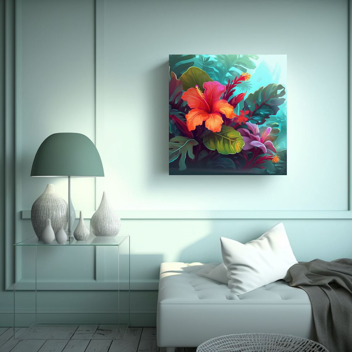 GENERICO - Belleza Tropical Lienzo De Tela Con Flores 60x60 Cm