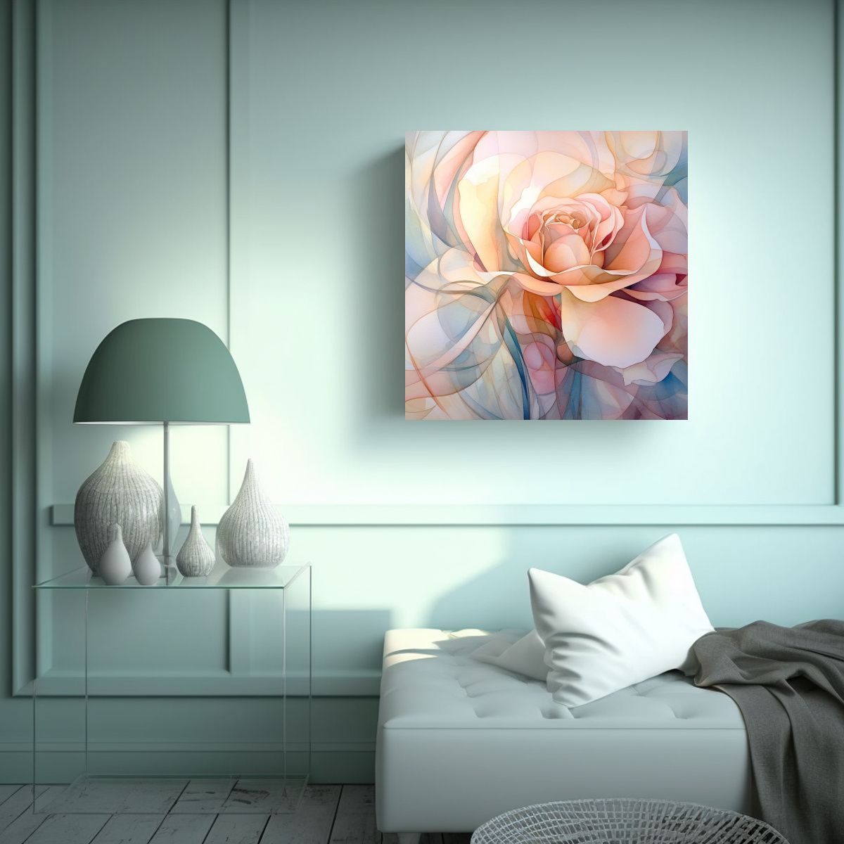 GENERICO - Cuadro De Rosa Abstracta En Acuarela De Tonos 60x60 Cm