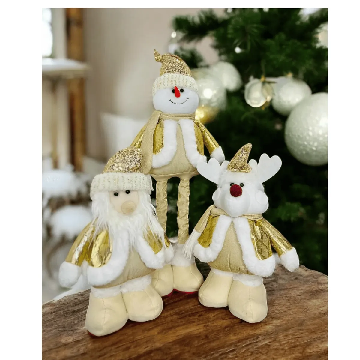 CARIBEE - Set 3 Muñecos Patas Largas Navidad Dorado