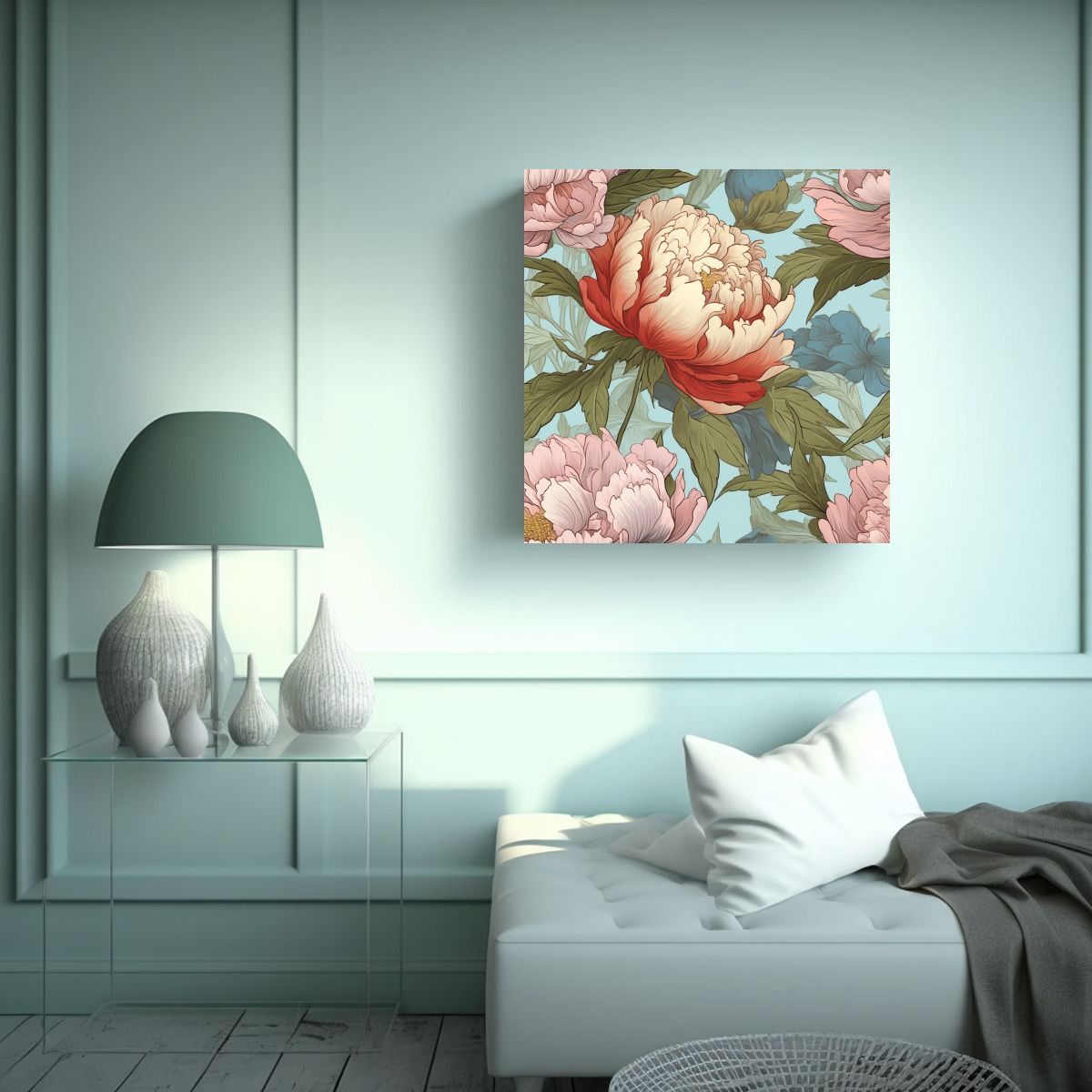 GENERICO - Ilustración Resistente De Peonía En Lienzo De 60x60 Cm