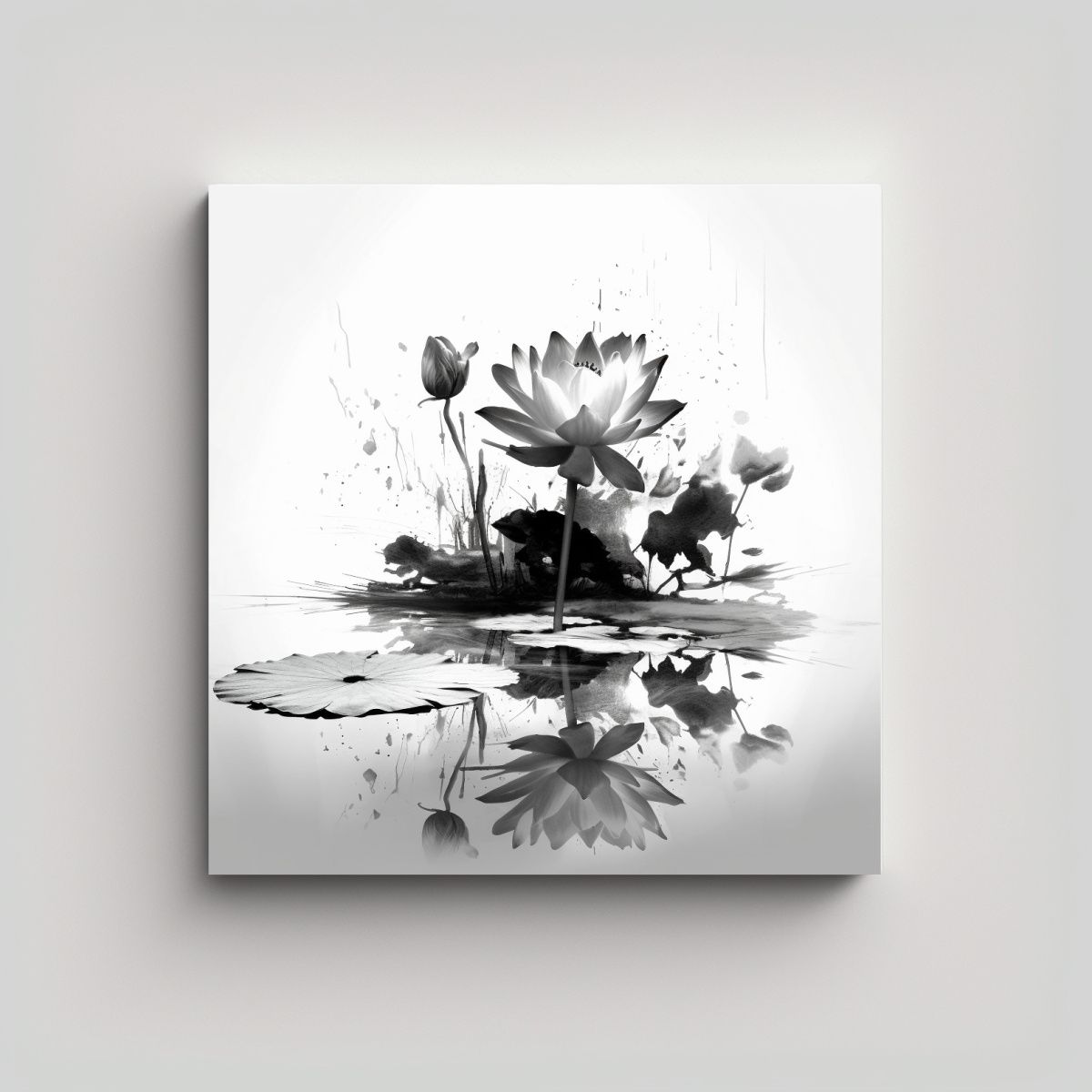 GENERICO - Lienzo Moderno De Loto En Estanque En Tinta Negra 60x60 Cm