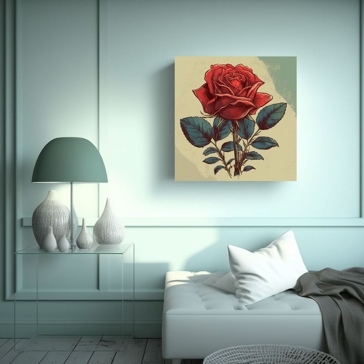 GENERICO - Diseño Impactante Cuadro Ilustrativo De Rosa 60x60 Cm