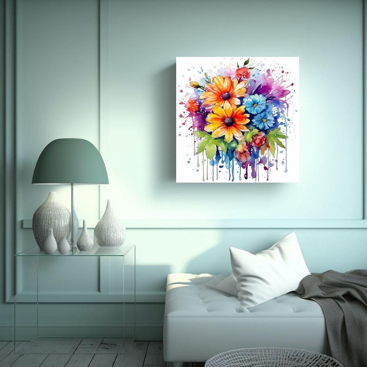 GENERICO - Verano Flores Acuarela Lienzo Arte Decoración 60x60 Cm