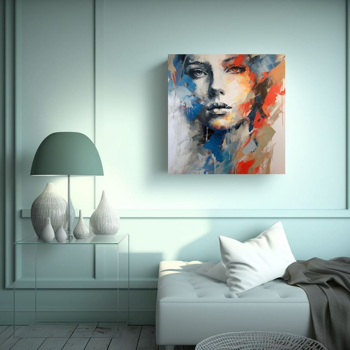 GENERICO - Cuadro Abstracto De óleo Con Rostro Hermoso 60x60 Cm
