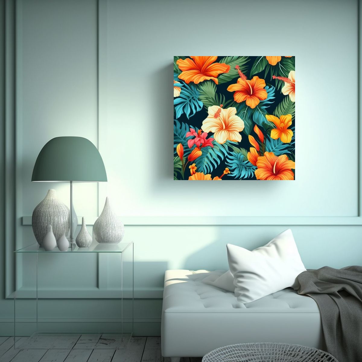 GENERICO - Arte De Pared Feliz Tropical Flores Patrón 60x60 Cm