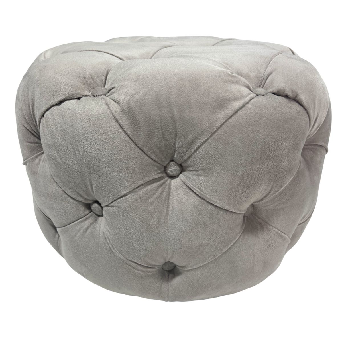 MUEBLES NEW - PUFF REDONDO CAPITONE GRIS FELPA