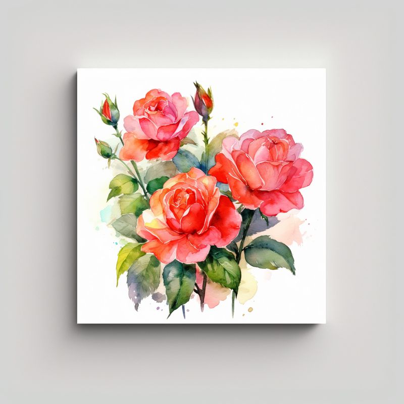 GENERICO - Cuadro Clásico De Rosas En Estilo Acuarela Para 60x60 Cm