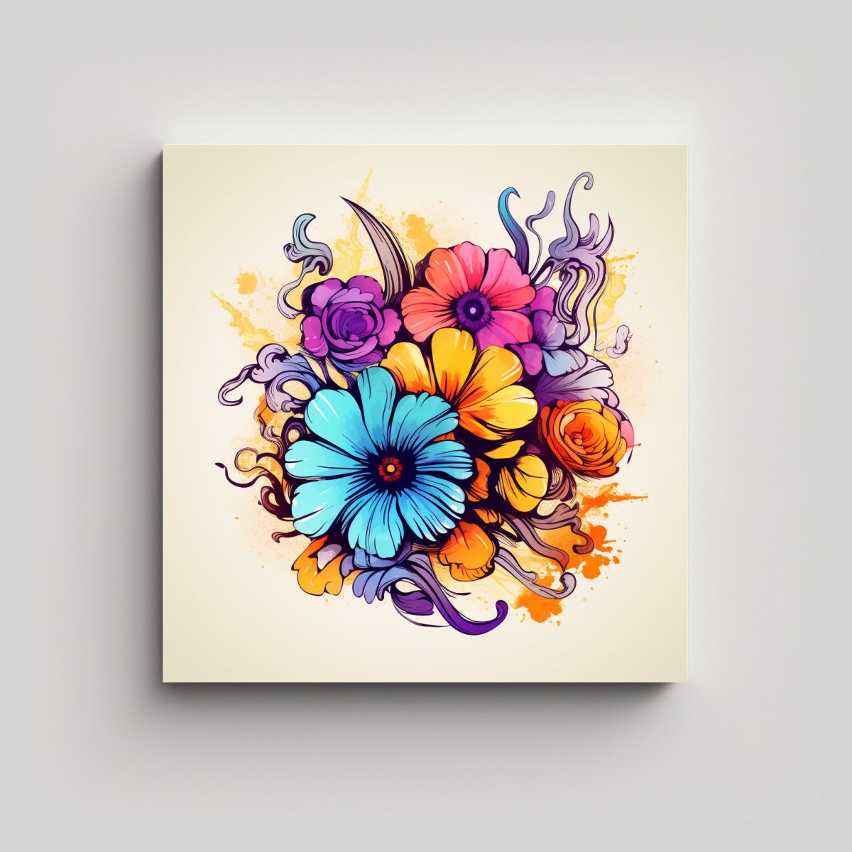 GENERICO - Esquema Calidos Cuadro Ilustración Floral 60x60 Cm