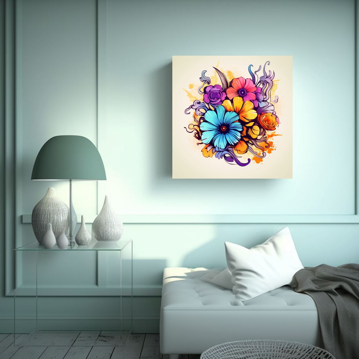 GENERICO - Esquema Calidos Cuadro Ilustración Floral 60x60 Cm