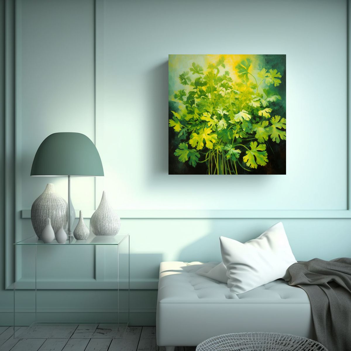 GENERICO - Cuadro Cuadrado De Hierbas De Cilantro Pintura 60x60 Cm