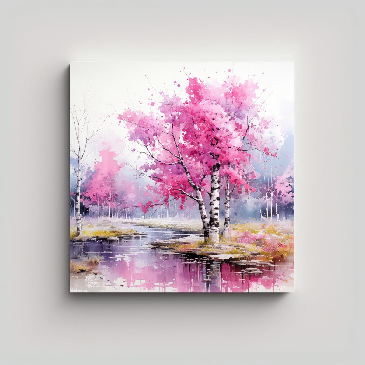 GENERICO - Pintura Abstracta Acuarela Colores Rosa árbol 60x60 Cm
