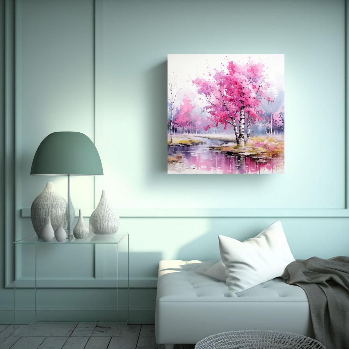 GENERICO - Pintura Abstracta Acuarela Colores Rosa árbol 60x60 Cm
