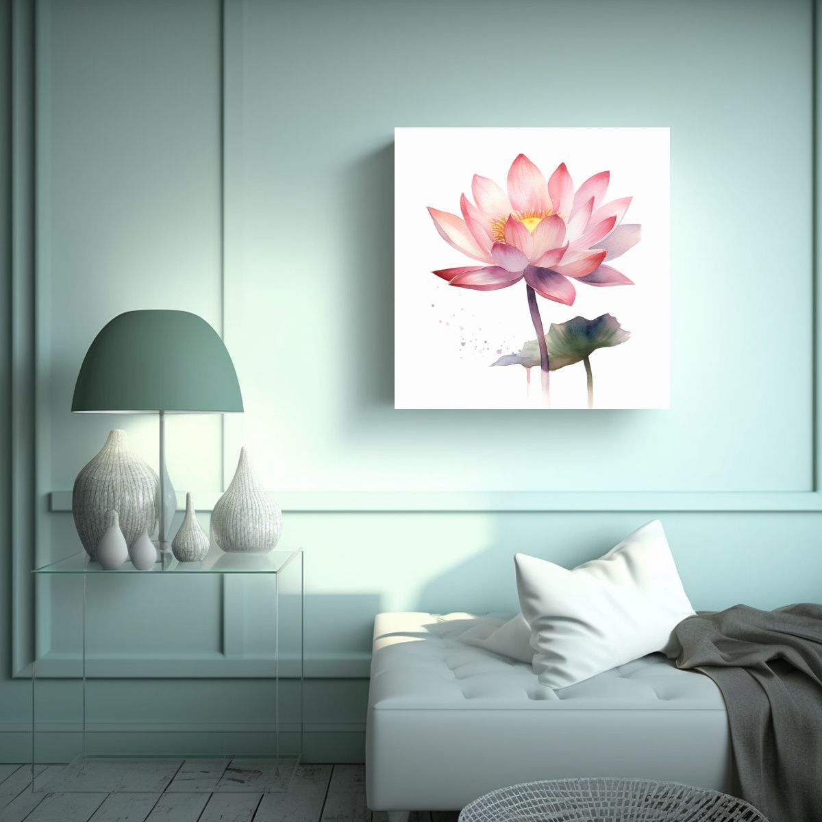 GENERICO - Cuadro Lotos Acuarela Composición Dinámica 60x60 Cm
