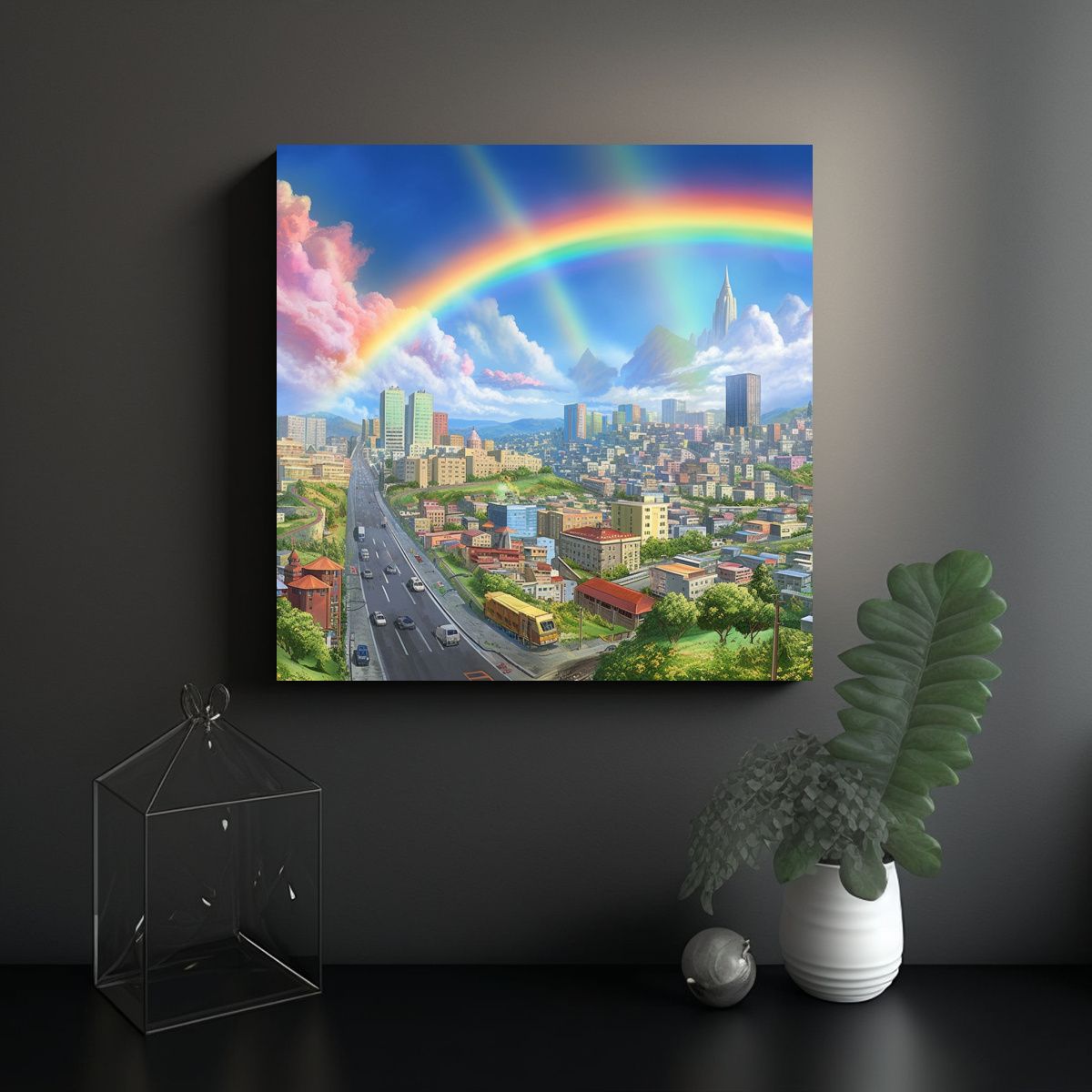 GENERICO - Cuadro De Arte Pop En La Hermosa Ciudad Arcoíris 60x60 Cm