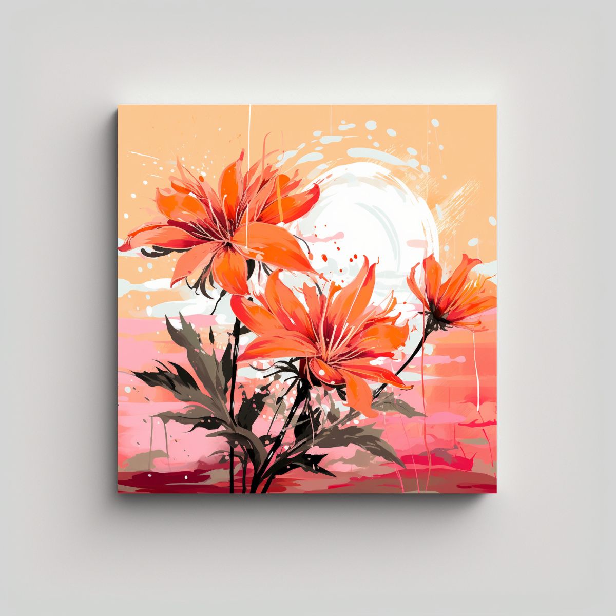 GENERICO - Cuadro De Baño Neonoir En Colores Naranja Y Rosa 60x60 Cm