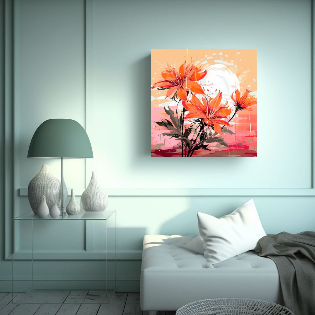 GENERICO - Cuadro De Baño Neonoir En Colores Naranja Y Rosa 60x60 Cm