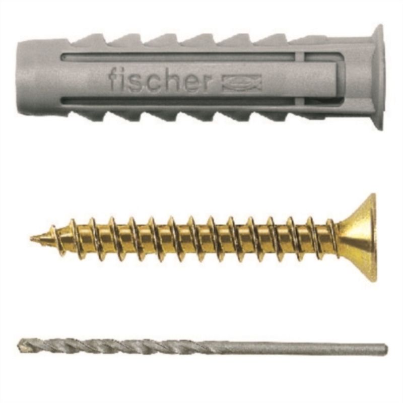FISCHER - Tarugo Nylon SX10mm + Tornillos 6x60mm  6 unidades + Broca de 10mm