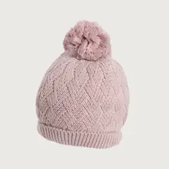 OPALINE - Gorro tejido para niña color rosa con pompón