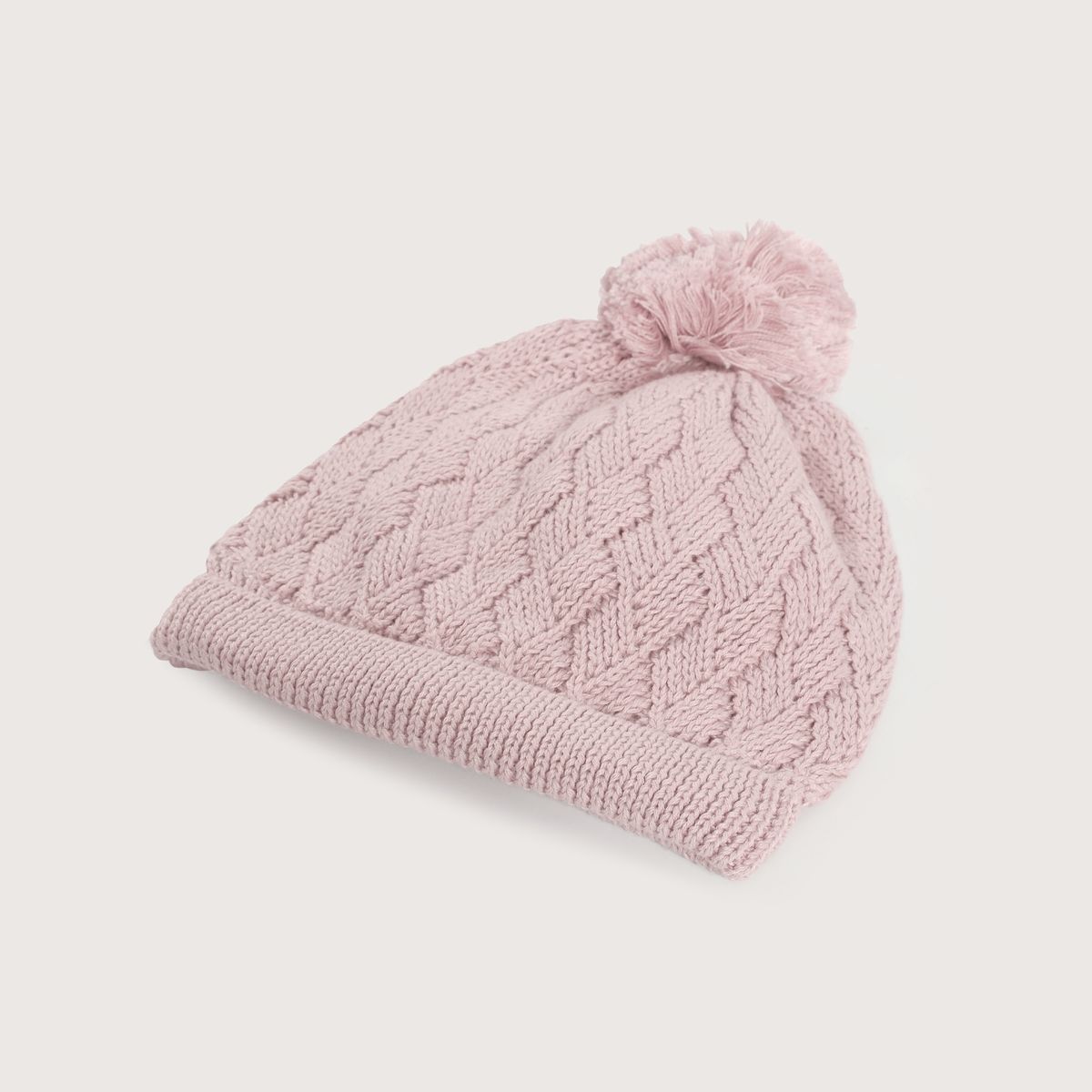 OPALINE - Gorro tejido para niña color rosa con pompón