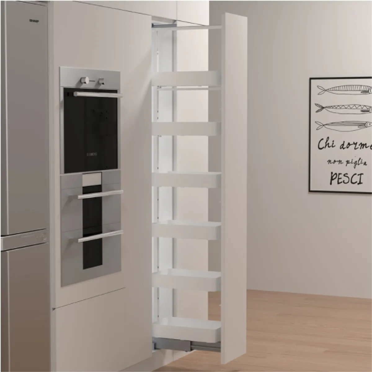 KUTZ - Despensa extracion frontal 6 cestos 300mm para muebles blanca