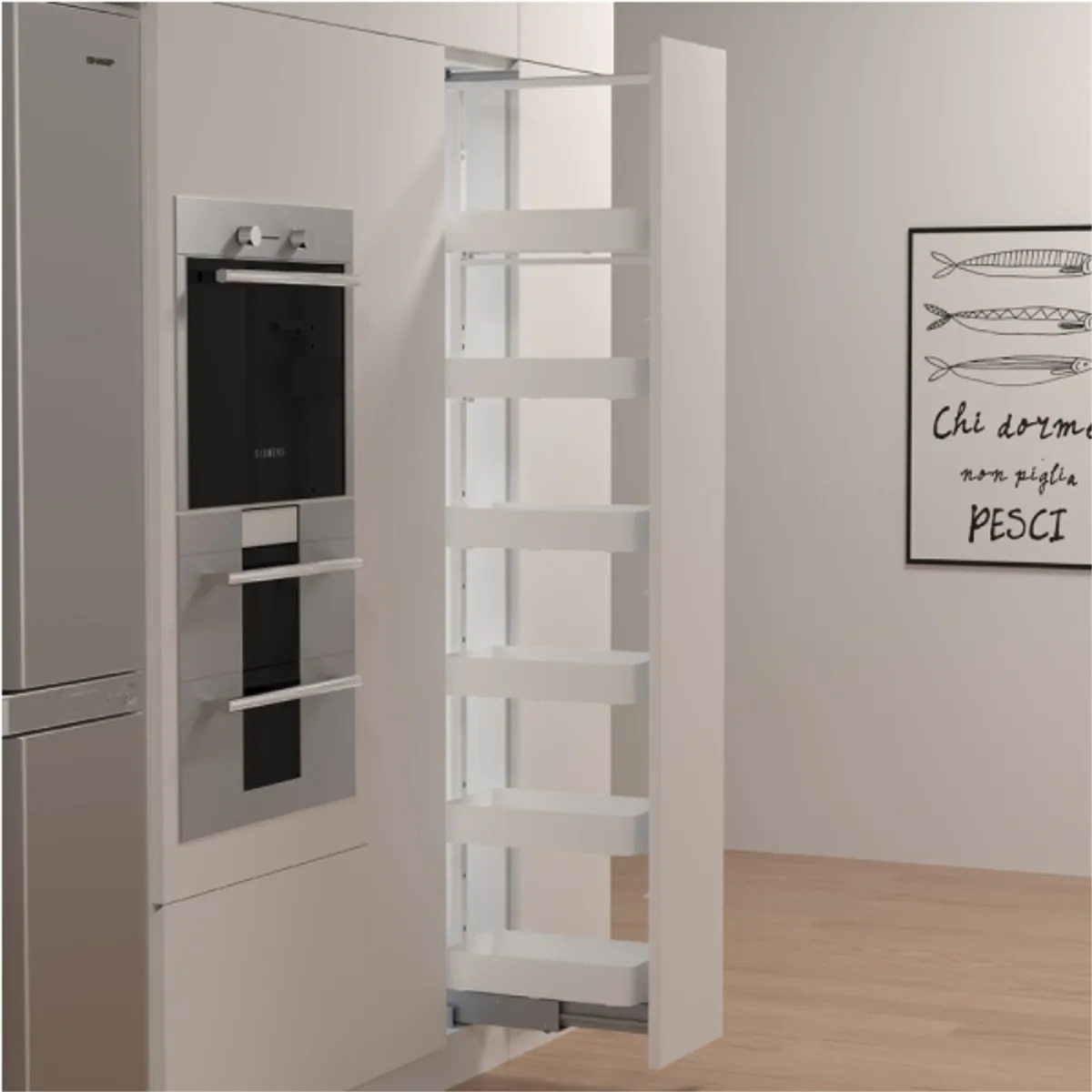 KUTZ - Despensa extracion frontal 6 cestos 300mm para muebles blanca