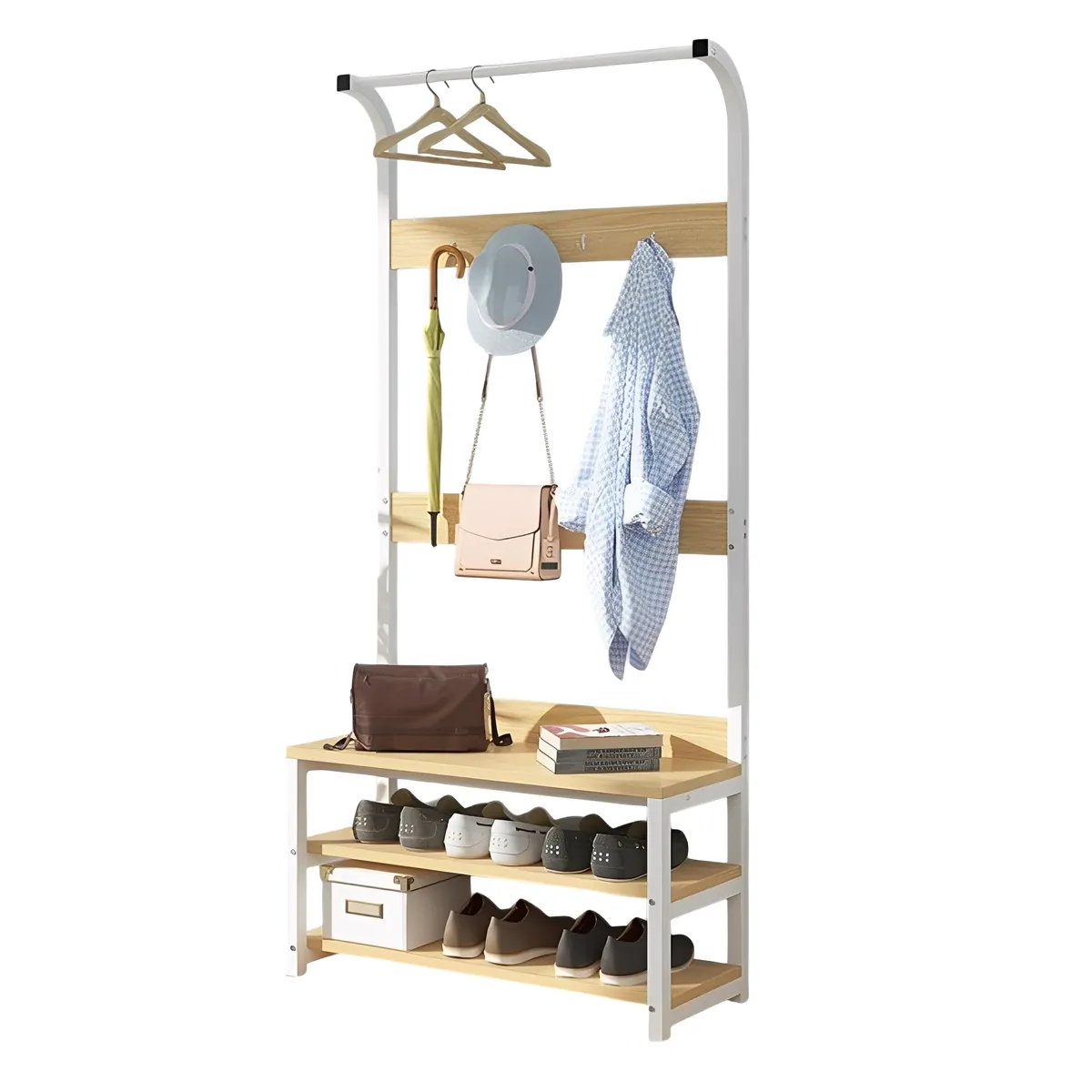 GENERICO - Mueble perchero y zapatero Finet color madera con blanco