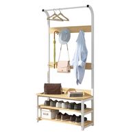 Mueble perchero y zapatero Finet color madera con blanco