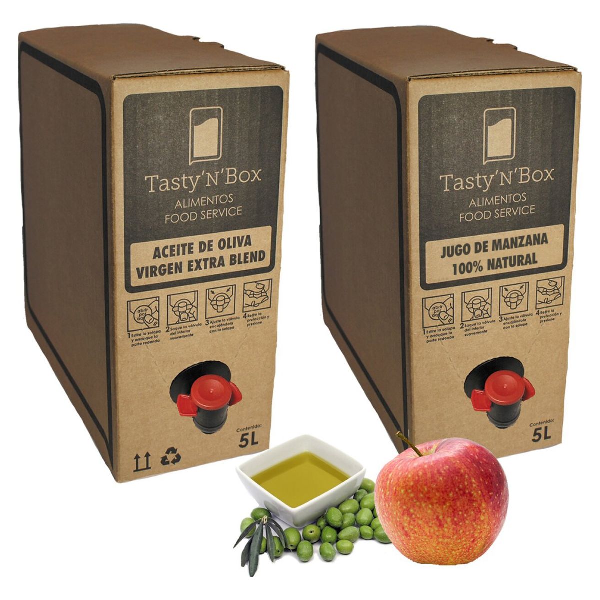 TASTY N BOX - PACK ACEITE OLIVA VIRGEN EXTRA Y JUGO MANZANA 5LT