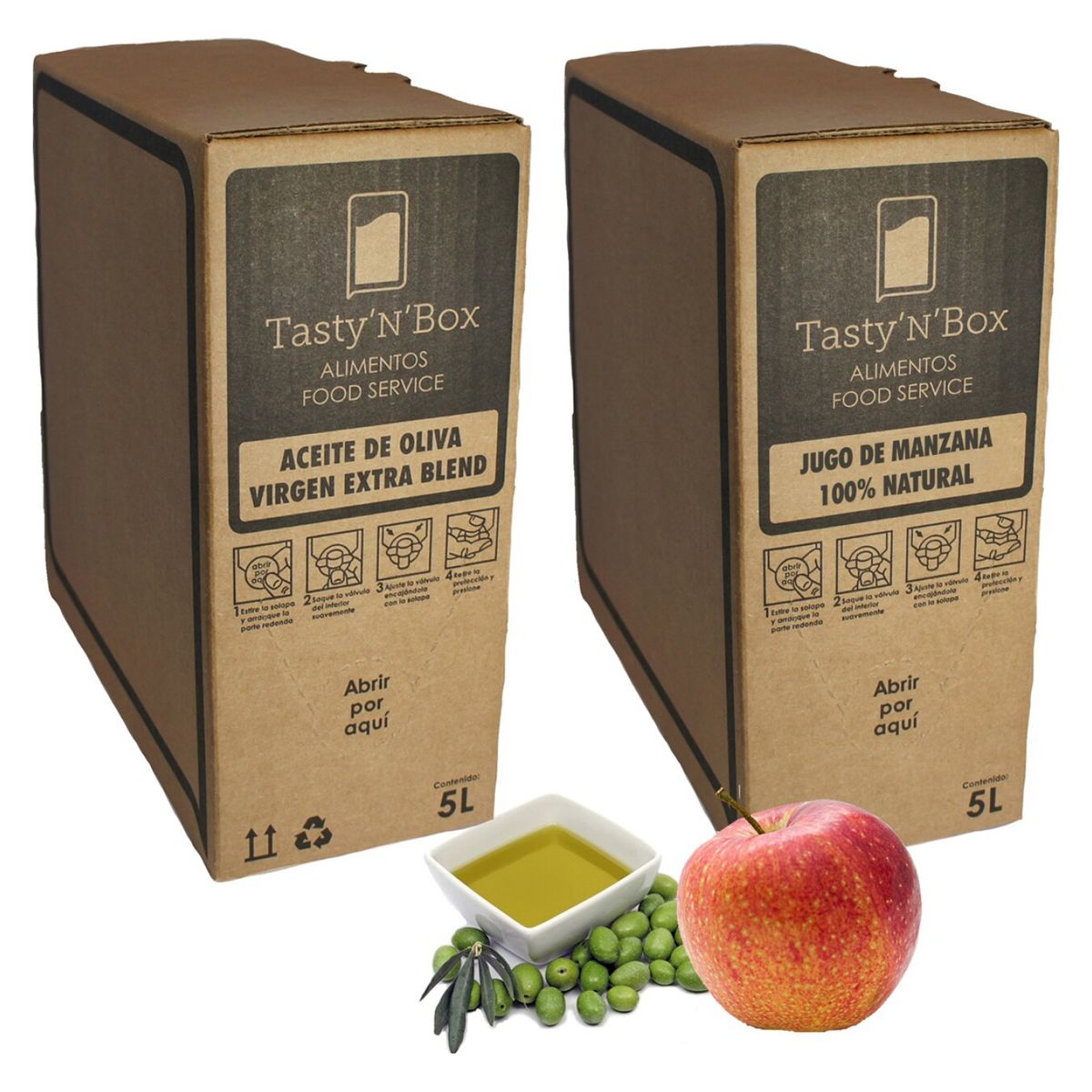 TASTY N BOX - PACK ACEITE OLIVA VIRGEN EXTRA Y JUGO MANZANA 5LT
