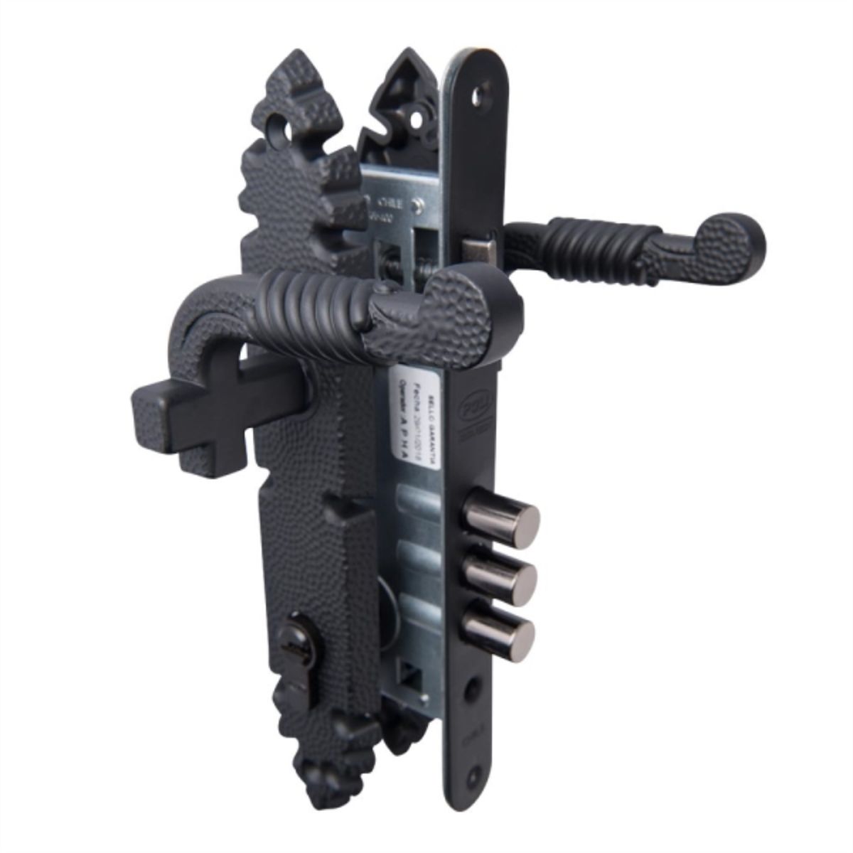 POLI - Cerradura embutida oficina/logia negro doble manilla rustica